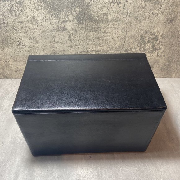 RETRO Black Jewellery Box Travel Case Faux Leather & Key Trays Mirror - Picture 10 of 10